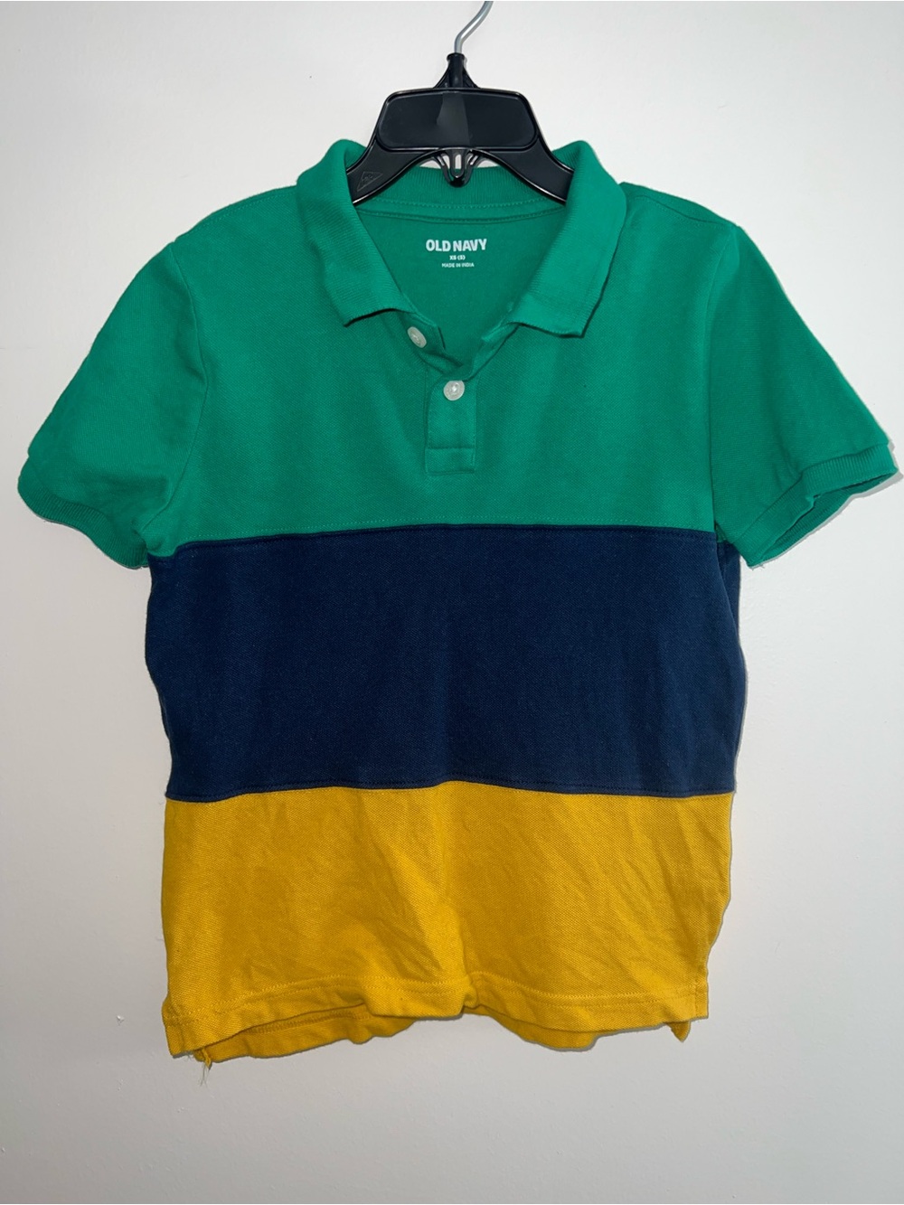Old Navy Green Navy and Yellow Colorblock Polo Shirt - Kids